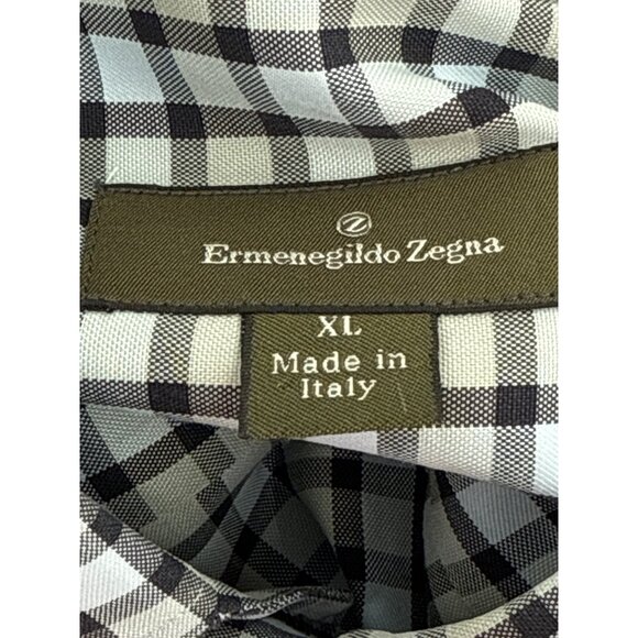 Ermenegildo Zegna Mens Button-Down Checkered Dress Shirt Plaid Pattern Size XL - Picture 7 of 10